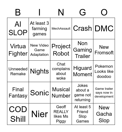 SGF BINGO Card