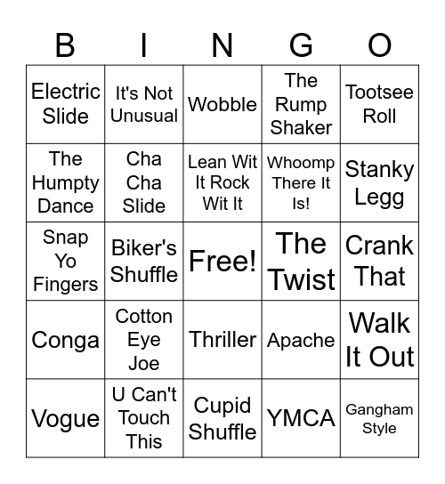 Song with a Specific Dance Bingo Card