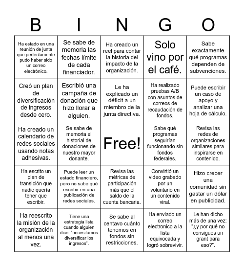 PROFESIONALES NONPROFIT Bingo Card