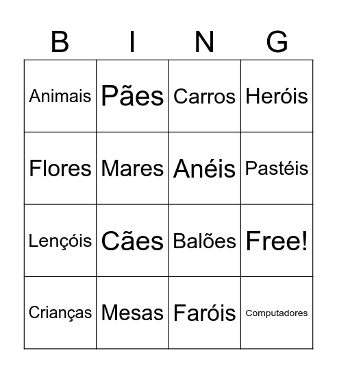 Plural Bingo Card