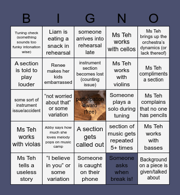 Orchestra Rehearsal Bingo Card