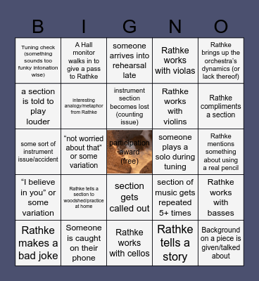 Orchestra Rehearsal Bingo Card