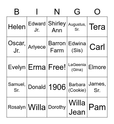 2026 Jackson Reunion Bingo Card