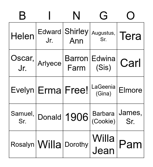 2026 Jackson Reunion Bingo Card