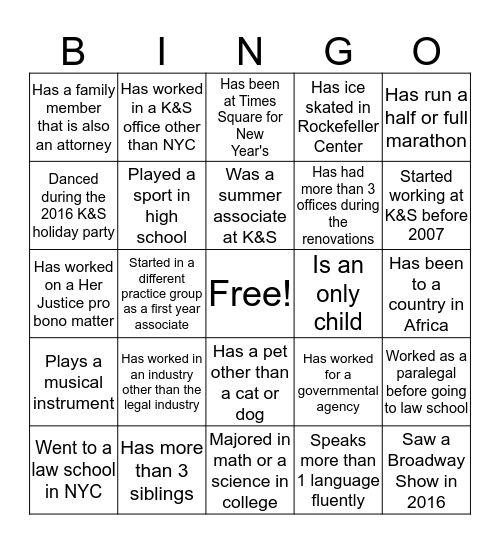 K&S NY WAG Bingo Card