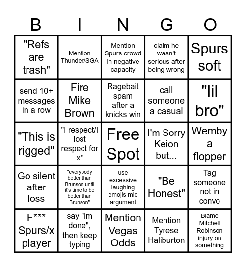 Dalton 2026 Finals BINGO Card