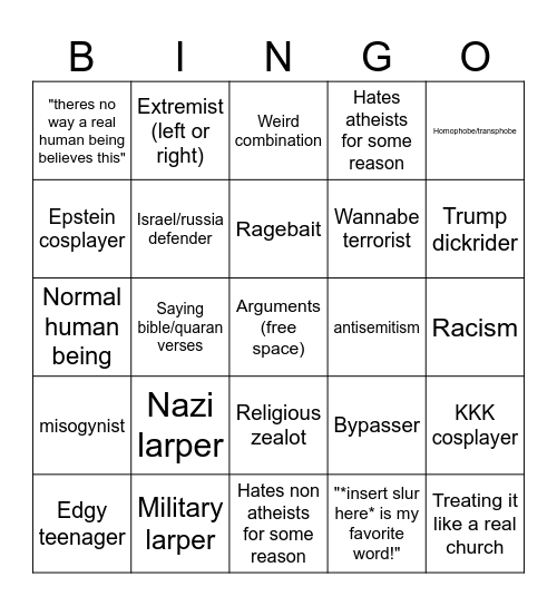 Roblox church bingo Card