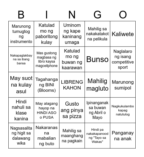 SPILL THE TEA: Kaklase Edition Bingo Card