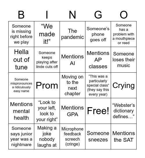 Graduation bingo Card