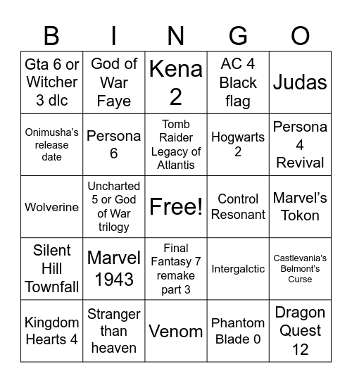 State of Play Bingo Card