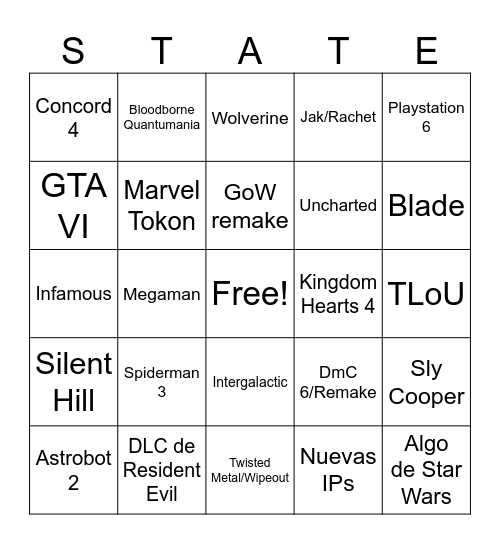 State of play Bingo Card