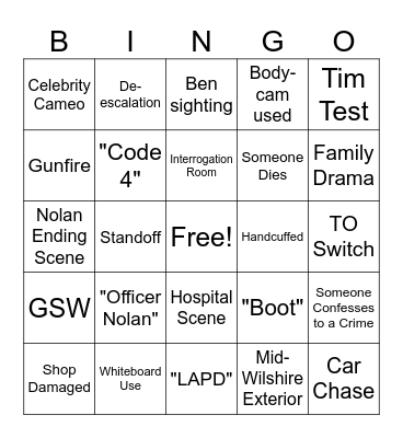 The Rookie S1 Bingo Card