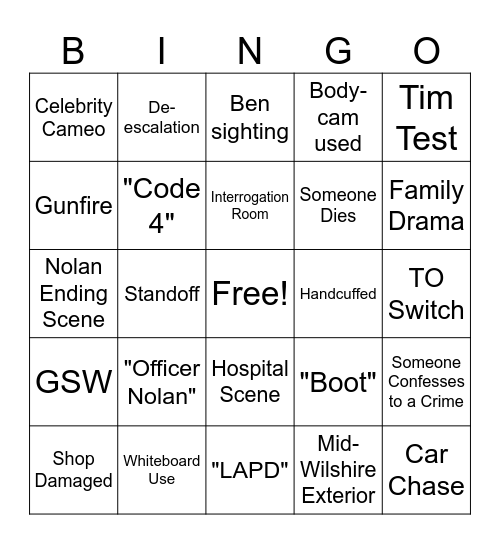 The Rookie S1 Bingo Card