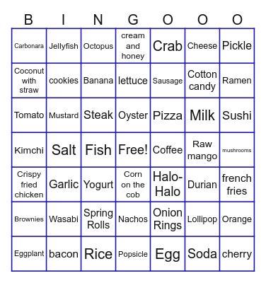 Food Bingo Card