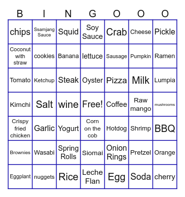 Food Bingo Card