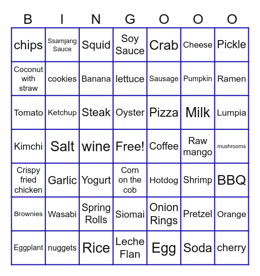 Food Bingo Card