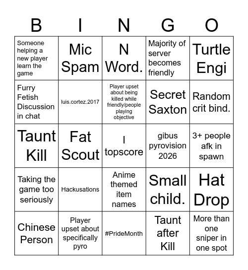 Bringo Brongo 2.0 Bingo Card