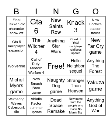 Untitled Bingo Card