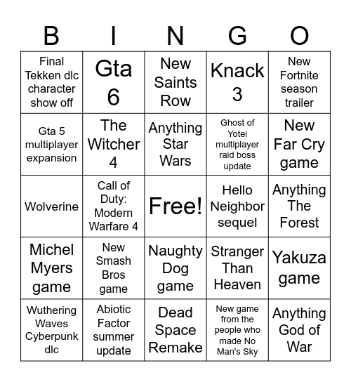 Untitled Bingo Card