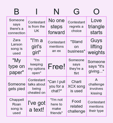 Love Island USA Bingo Card