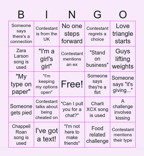 Love Island USA Bingo Card