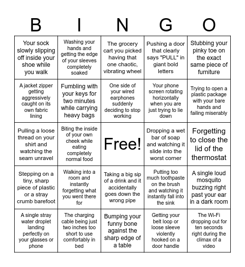 Minor Daily Inconvenience Bingo Card