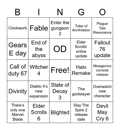 Summer Games Fest + Xbox Bingo Card