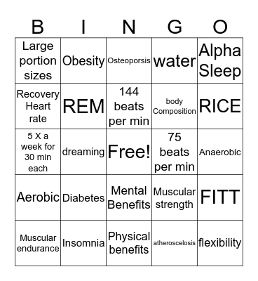 Physical Fitness Bingo Card