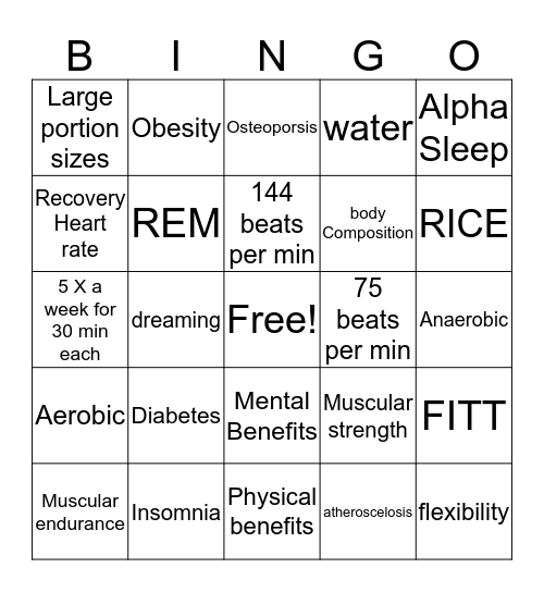 Physical Fitness Bingo Card