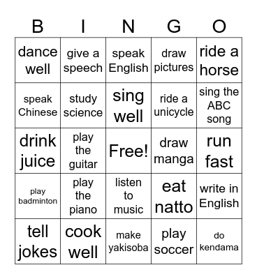 Can you ~? Bingo Card