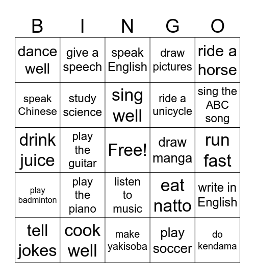 Can you ~? Bingo Card