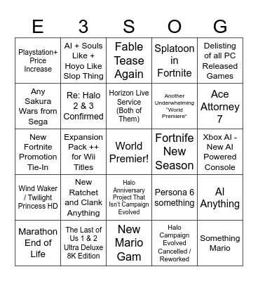 E3 Memorial Summer of Gaming Bingo Card 2026 Bingo Card