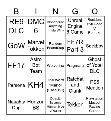 State of Play Bingo Card