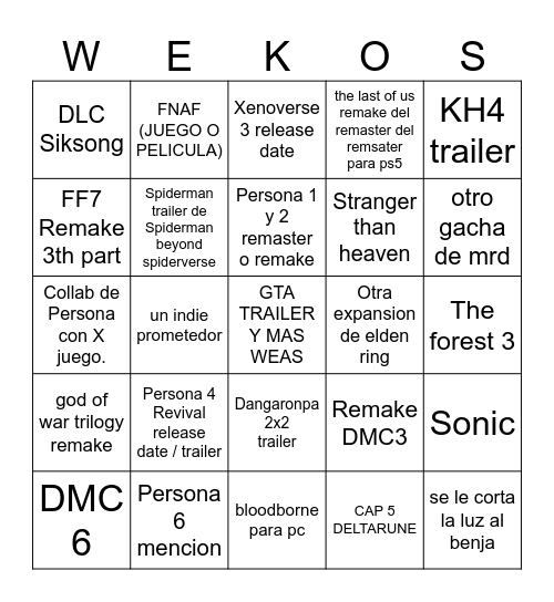 bingo de puta mrd Bingo Card