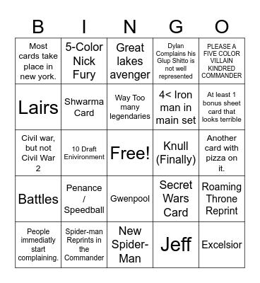 MTG Marvel Bingo Card