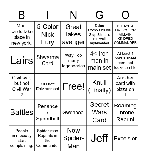 MTG Marvel Bingo Card
