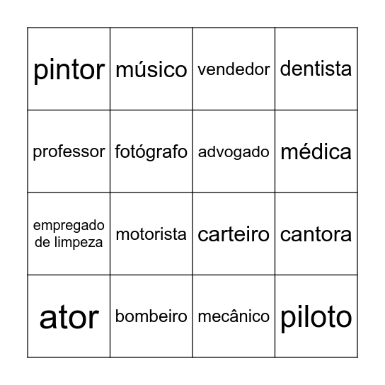 Profissões Bingo Card