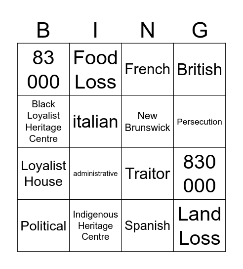 Untitled Bingo Card