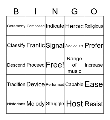 Vocabulary Builder Bingo Card