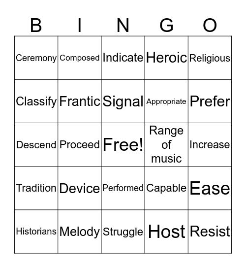 Vocabulary Builder Bingo Card