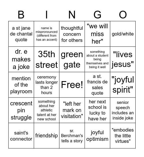 visi graduation 2026 Bingo Card