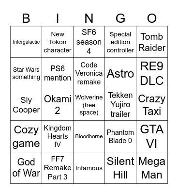 State of Play announcement Bingo Card