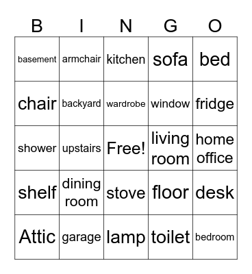 Parts of the house Bingo Card