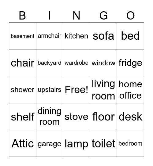 Parts of the house Bingo Card