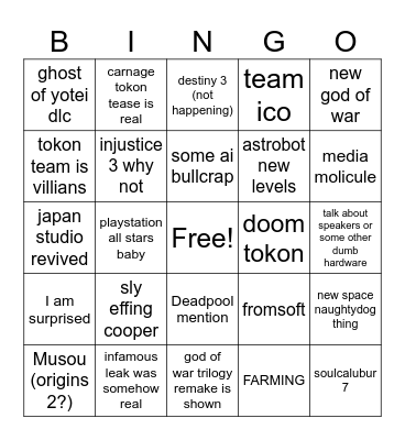 playstation Bingo Card