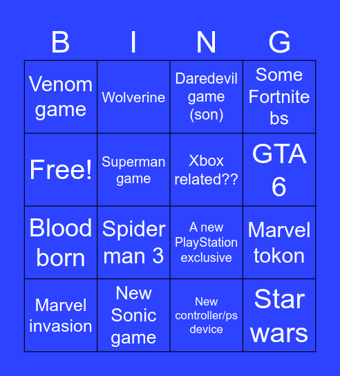 State of play Bingo Card