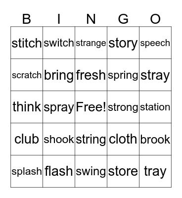 Unit 15 Words Bingo Card