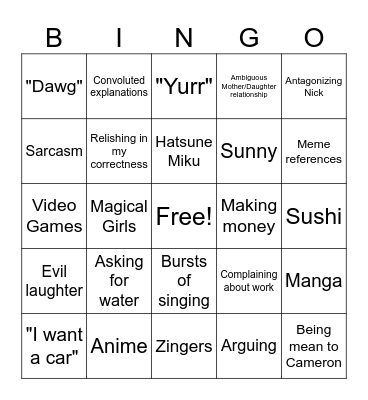 The Bingo Card that Elena Made 90% Of Bingo Card