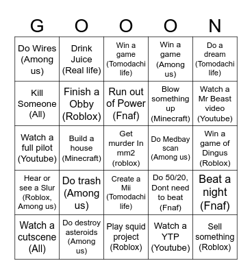 Games (goon sqaud) Bingo Card