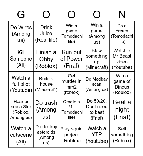 Games (goon sqaud) Bingo Card